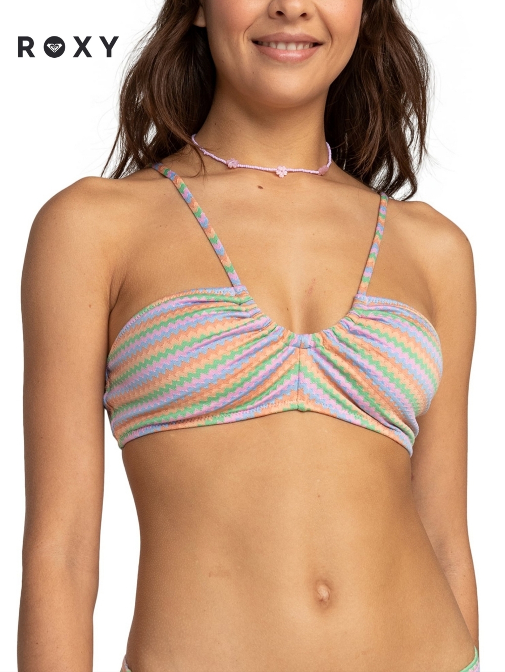 NWT Sz S Roxy Colourful Pastel Chevron Wavy Stripe Bralette Bikini Top